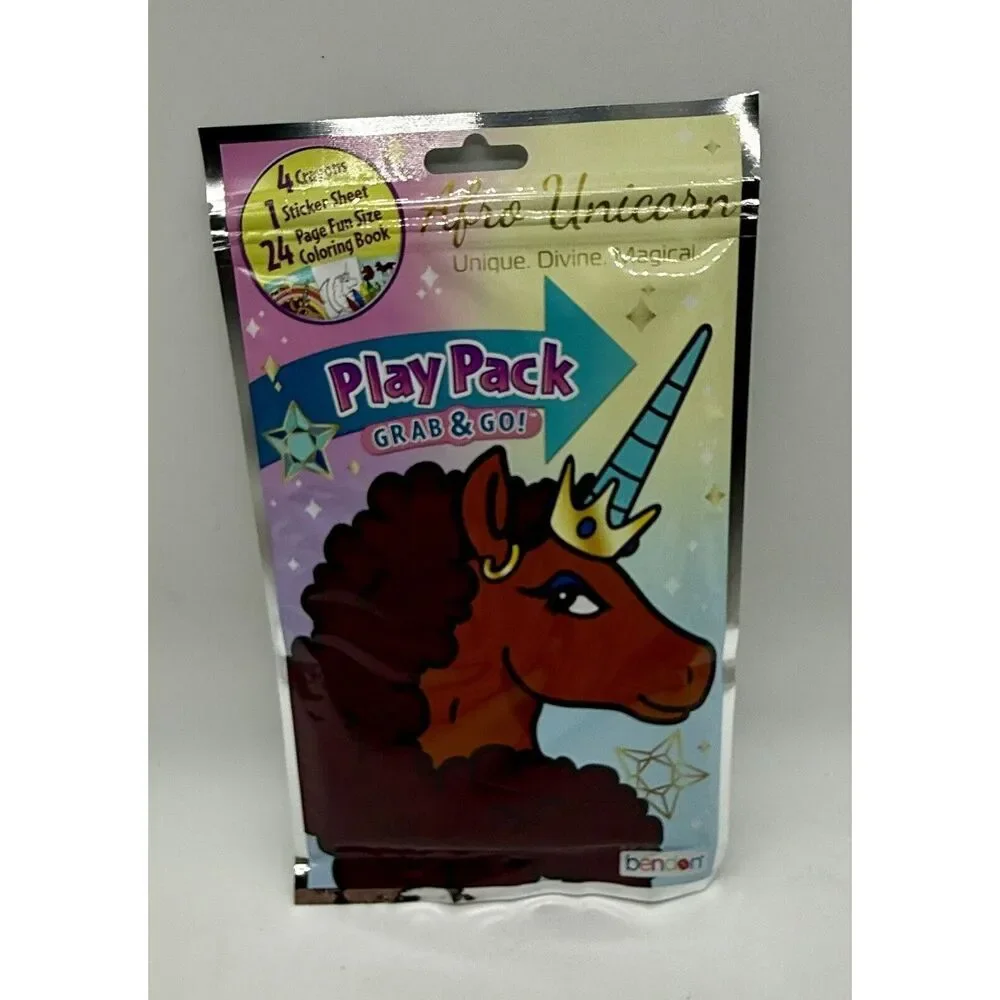 5 Afro Unicorn Grab & Go‎ Play Pack Crayons Stickers Coloring Books Party Favors